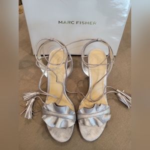 Marc Fisher silver suede heels